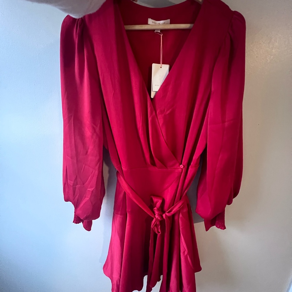 Red satin mini dress